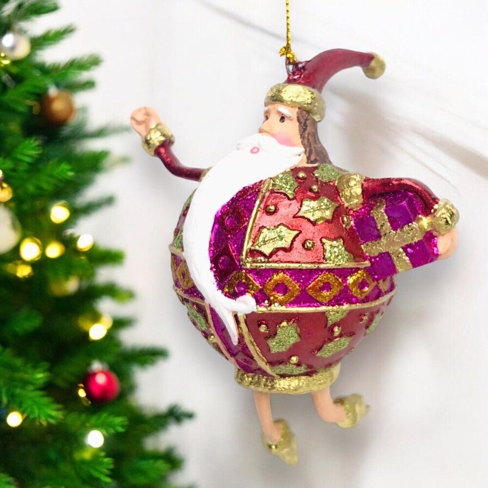 Vtg Maroon Wizard Santa Glittered Christmas Ornament Hand Painted Discontinued